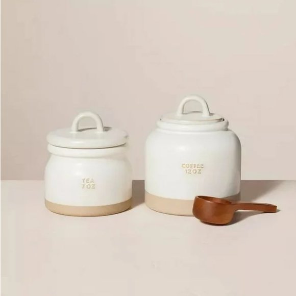 HEARTH & HAND Magnolia 7 oz Stoneware Crock Tea Canister Cream - Picture 3 of 4